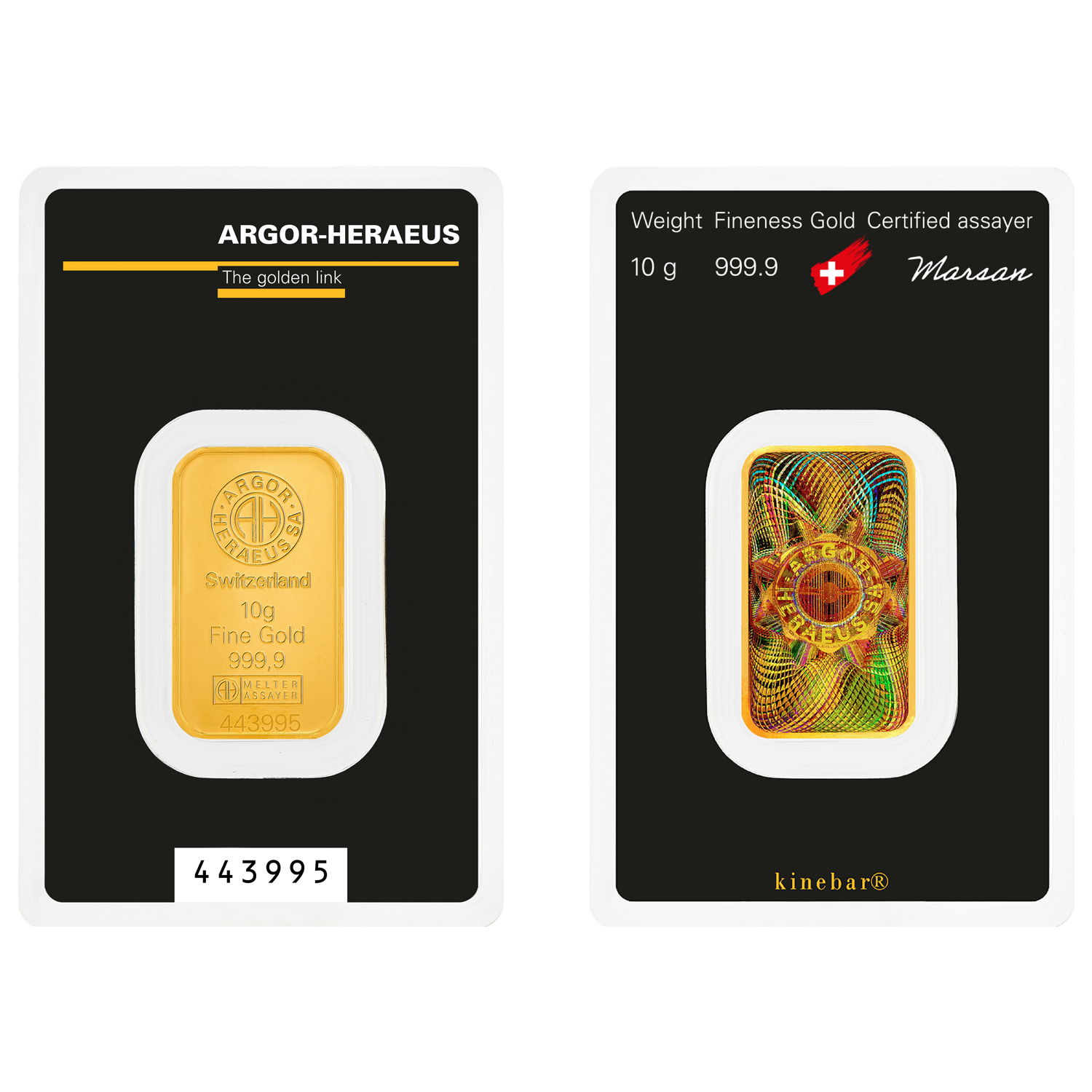 Златно кюлче Argor-Heraeus Kinebar® – 10 грама - GBGOLD