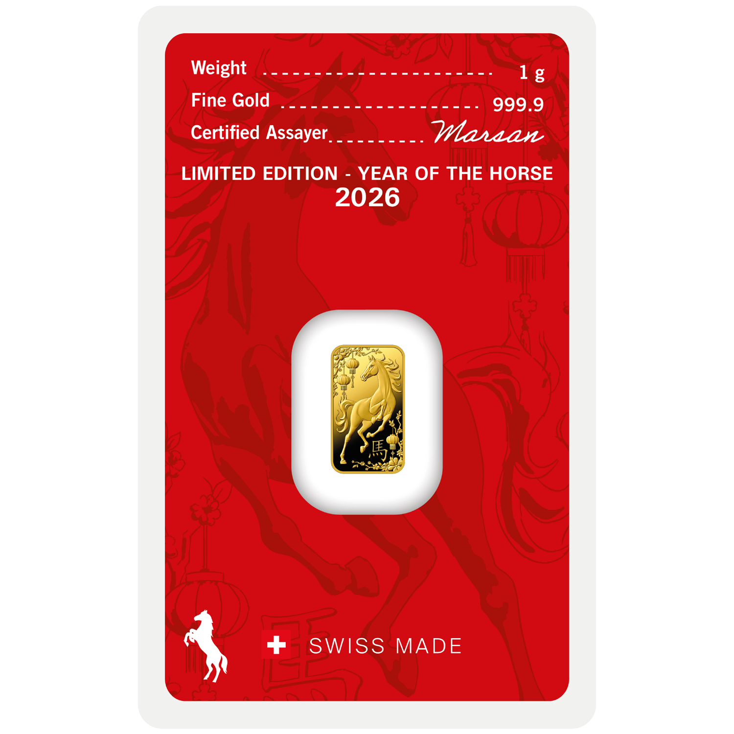 Gold Bar Argor-Heraeus Year of the Horse – 1g - GBGOLD